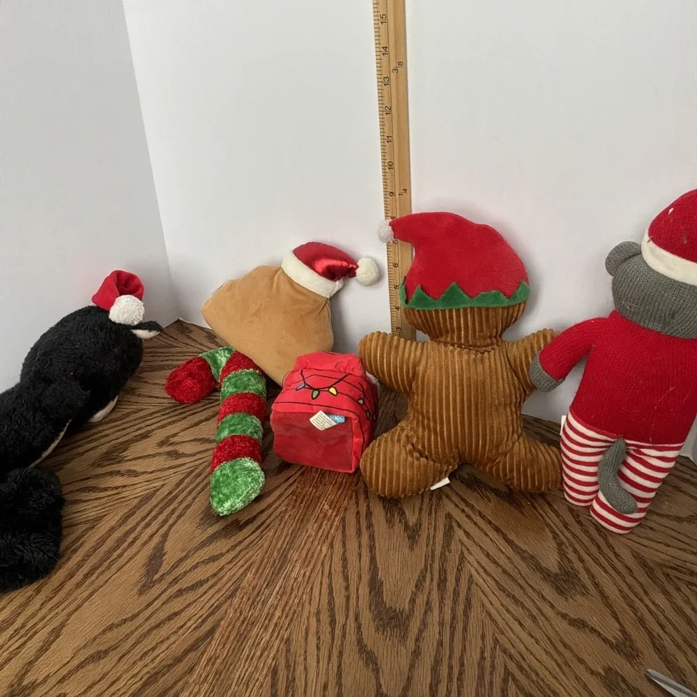 Christmas Dog Toy Plush Lot Skunk Poop Emoji Candy Cane Gingerbread Sock Monkey